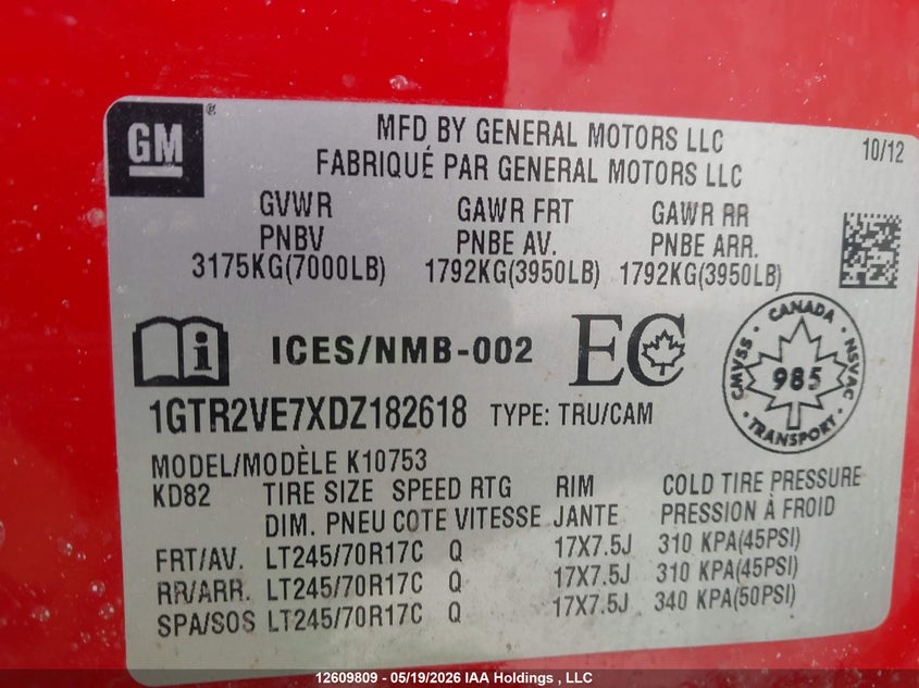 2013 GMC Sierra 1500 Sle VIN: 1GTR2VE7XDZ182618 Lot: 12609809