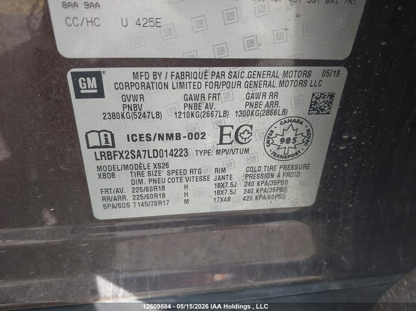 2020 Buick Envision Essence VIN: LRBFX2SA7LD014223 Lot: 12609884