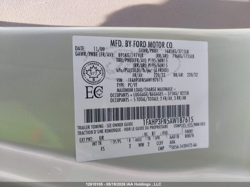 2010 FORD FOCUS SEDAN 2.0L I4 FI DOHC 16V NF4
