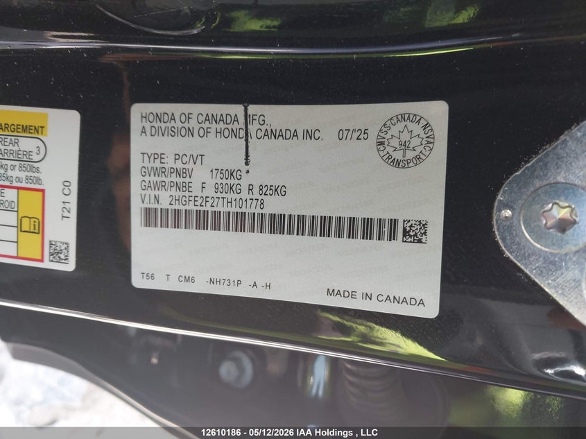 2026 HONDA CIVIC SEDAN 2.0L I-4 DI, DOHC, VVT, 150HP