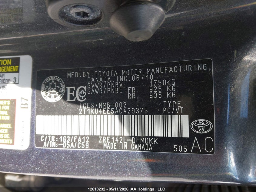 2010 Toyota Matrix VIN: 2T1KU4EE5AC429375 Lot: 12610232