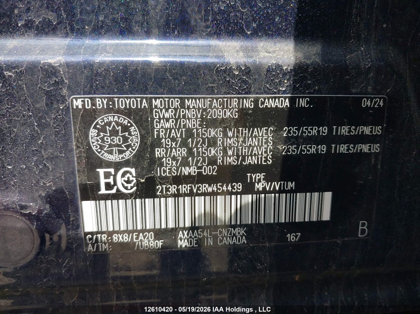 2024 Toyota Rav4 Xle VIN: 2T3R1RFV3RW454439 Lot: 12610420