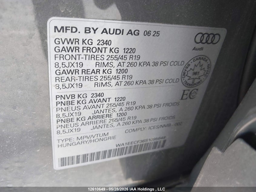 2025 AUDI Q3 SPORT UTILITY VEHICLE 2.0L I-4 DI, DOHC, VVT, TURBO, 228HP