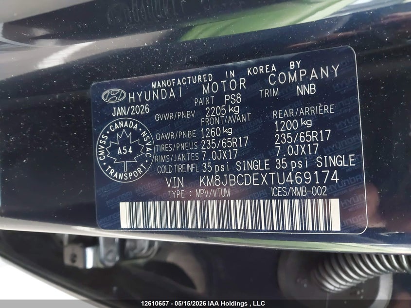 2026 Hyundai Tucson VIN: KM8JBCDEXTU469174 Lot: 12610657