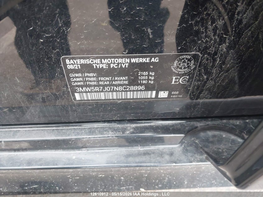 2022 BMW 330I xDrive VIN: 3MW5R7J07N8C28896 Lot: 12610912
