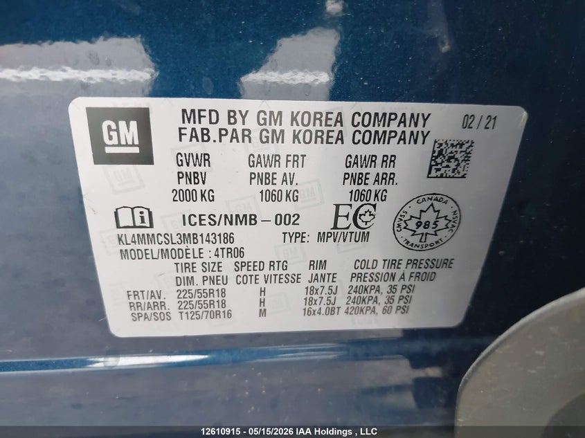 2021 Buick Encore Gx Preferred VIN: KL4MMCSL3MB143186 Lot: 12610915