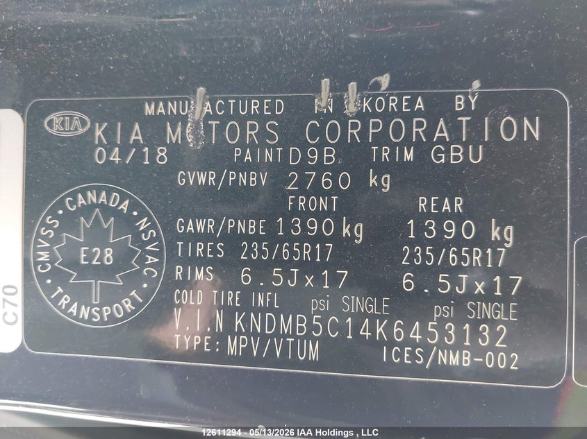 2019 Kia Sedona Lx/Lx+ VIN: KNDMB5C14K6453132 Lot: 12611294