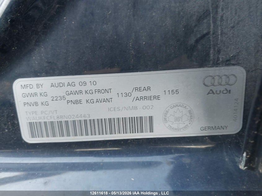 2011 Audi A4 Prestige VIN: WAUKFCFL8BN024463 Lot: 12611618