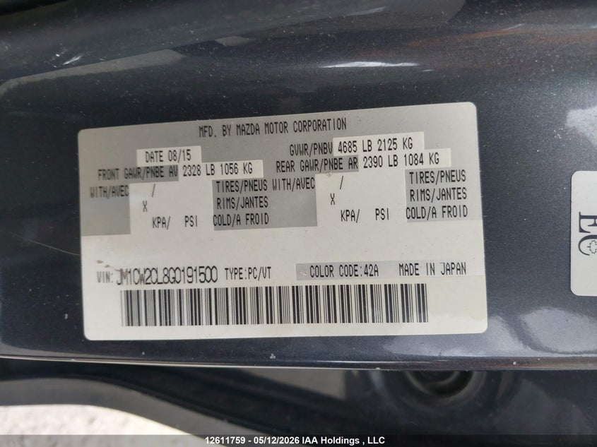 2016 Mazda Mazda5 VIN: JM1CW2CL8G0191500 Lot: 12611759