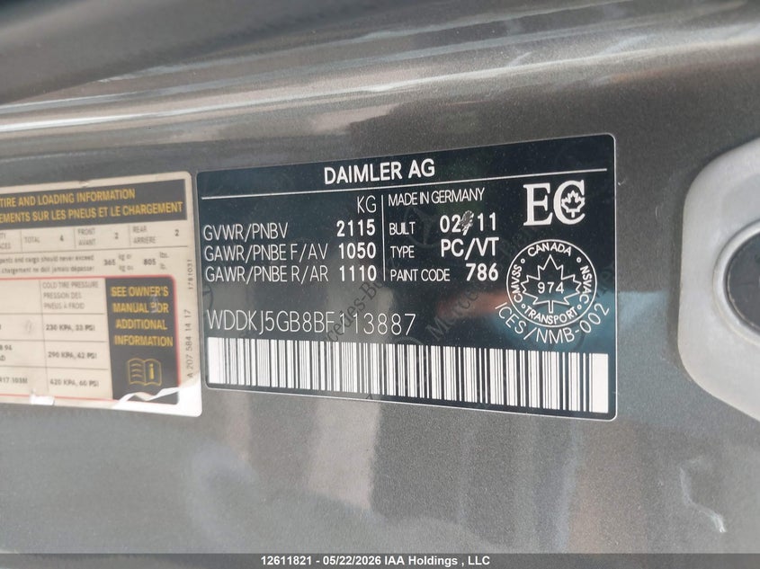 2011 Mercedes-Benz E 350 VIN: WDDKJ5GB8BF113887 Lot: 12611821