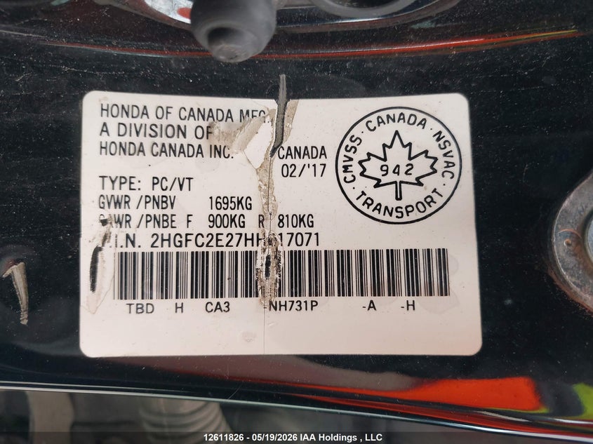 2017 HONDA CIVIC SEDAN 2.0L I4 FI DOHC 16V NF4