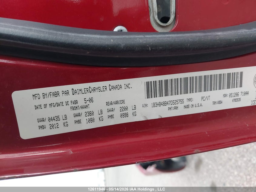 2007 Dodge Caliber Sxt VIN: 1B3HB48B47D525755 Lot: 12611946