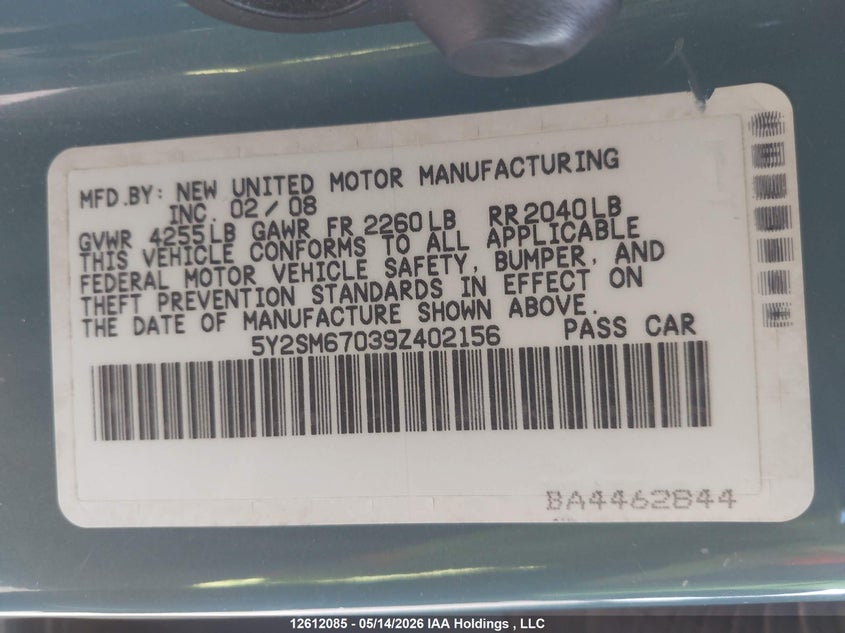 2009 Pontiac Vibe VIN: 5Y2SM67039Z402156 Lot: 12612085