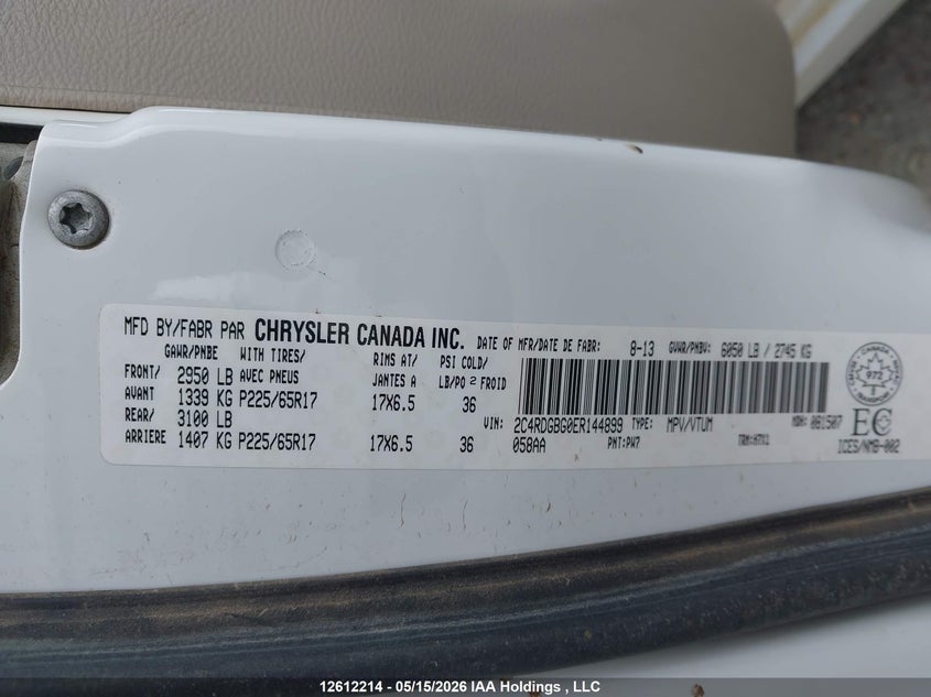 2014 Dodge Grand Caravan Se VIN: 2C4RDGBG0ER144899 Lot: 12612214