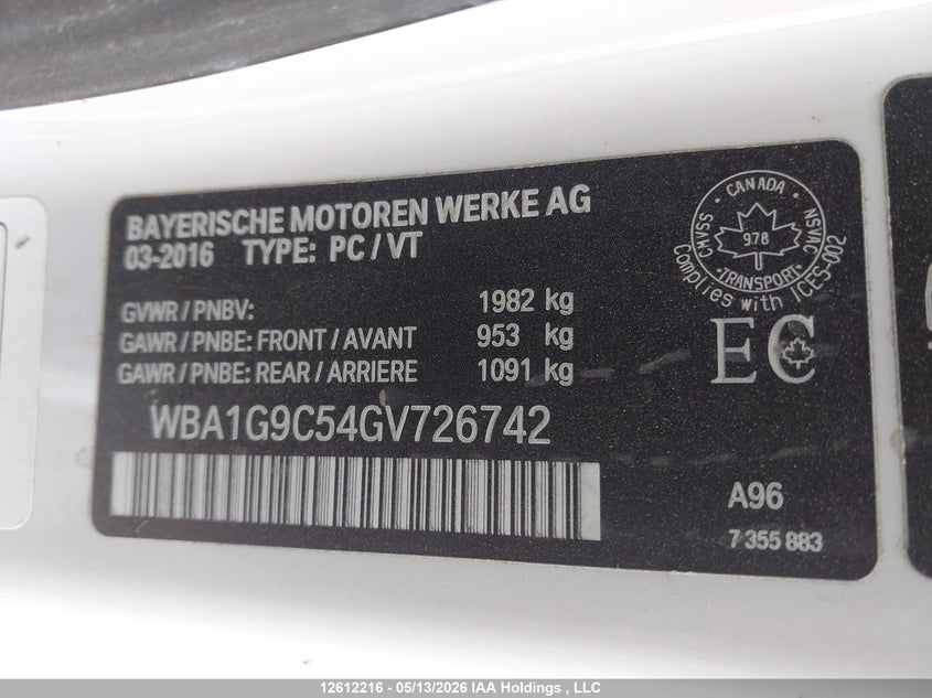 2016 BMW 228I xDrive VIN: WBA1G9C54GV726742 Lot: 12612216