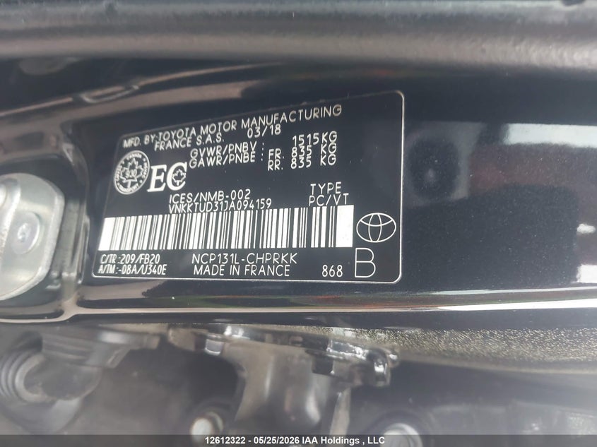 2018 Toyota Yaris Le VIN: VNKKTUD31JA094159 Lot: 12612322