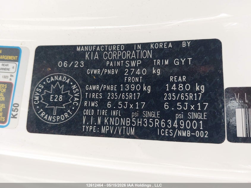 2024 Kia Carnival Lx VIN: KNDNB5H35R6349001 Lot: 12612464