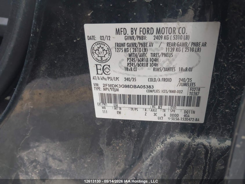2013 Ford Edge VIN: 2FMDK3G98DBA05383 Lot: 12613130