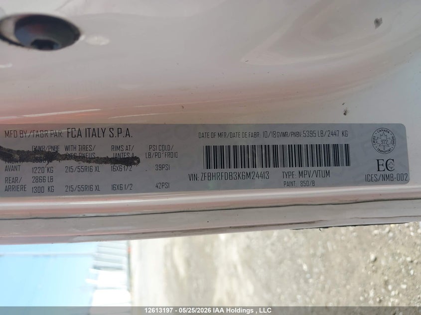2019 Ram Promaster City Tradesman Slt VIN: ZFBHRFDB3K6M24413 Lot: 12613197
