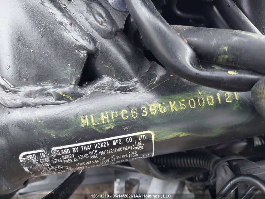 2019 Honda Cb500 Fa VIN: MLHPC6365K5000121 Lot: 12613210