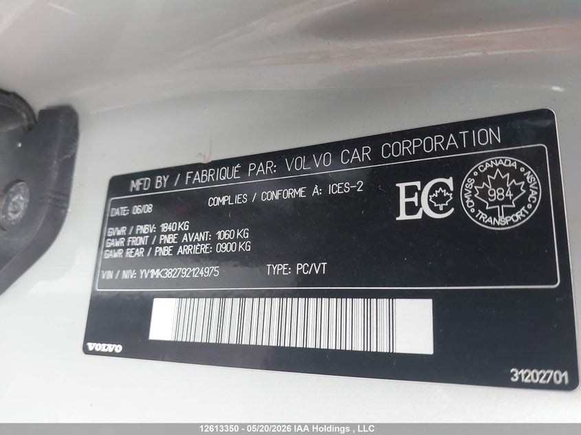 2009 Volvo C30 2.4I/T5 VIN: YV1MK382792124975 Lot: 12613350