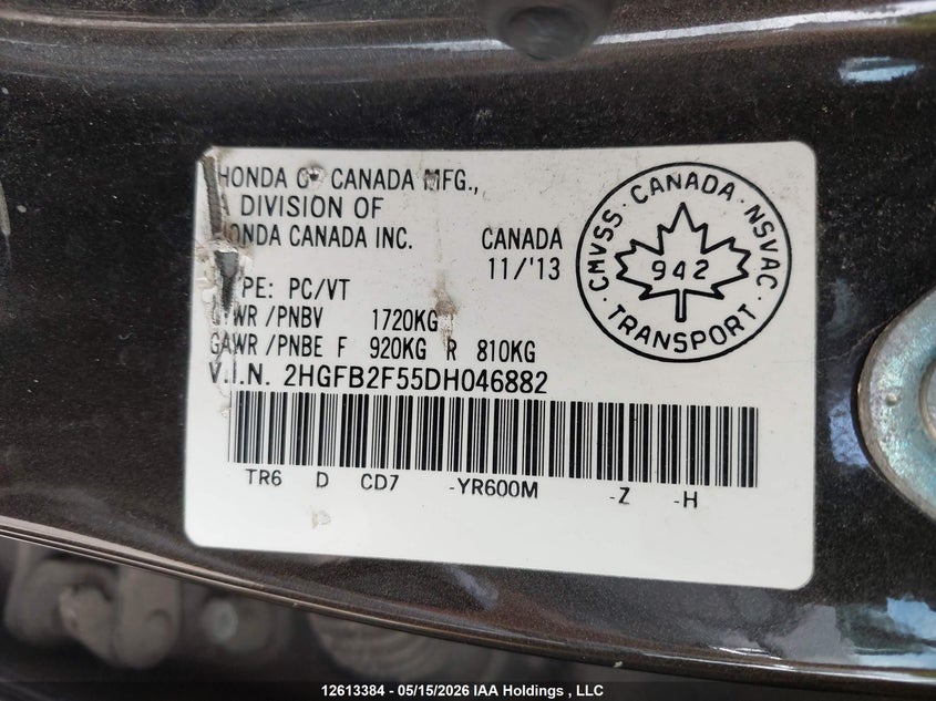 2013 HONDA CIVIC SEDAN 1.8L I4 FI SOHC 16V NF4