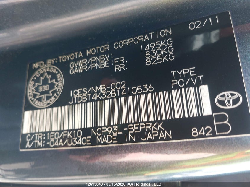 2011 Toyota Yaris VIN: JTDBT4K32B1410536 Lot: 12613640
