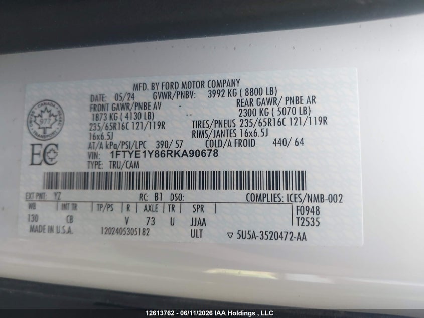 2024 FORD TRANSIT-150 CARGO VAN 3.5L V-6 DI, DOHC, VVT, 275HP
