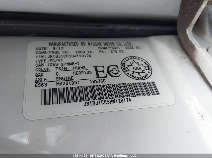 2017 Nissan Qashqai VIN: JN1BJ1CR5HW129174 Lot: 12614124
