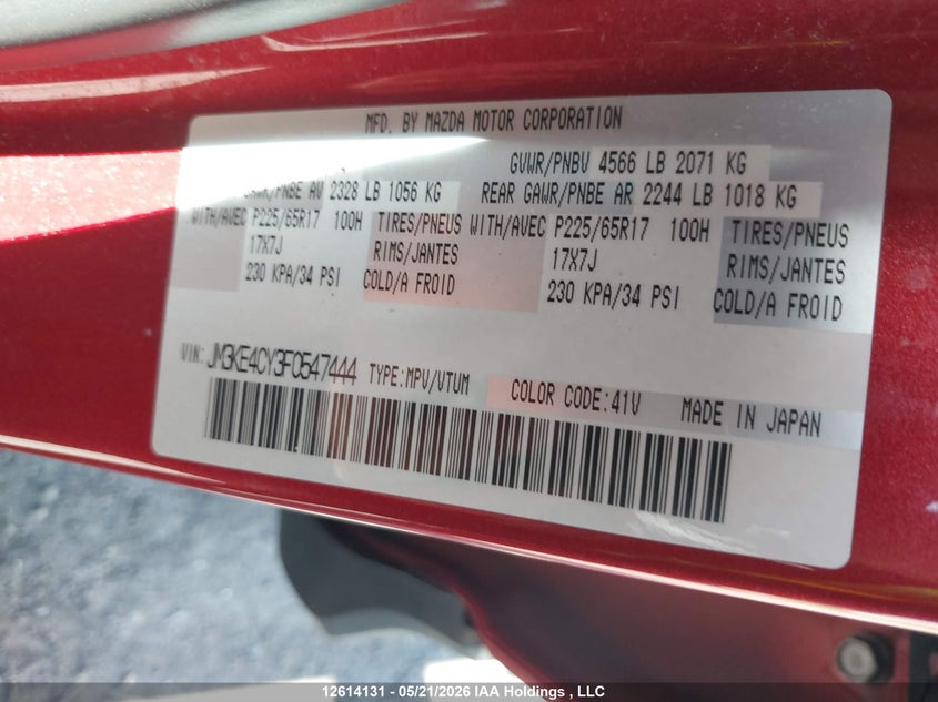 2015 Mazda Cx-5 Gs VIN: JM3KE4CY3F0547444 Lot: 12614131