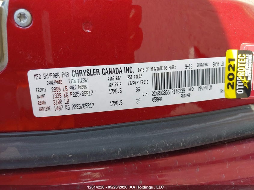 2014 Dodge Grand Caravan Se VIN: 2C4RDGBG5ER146339 Lot: 12614226