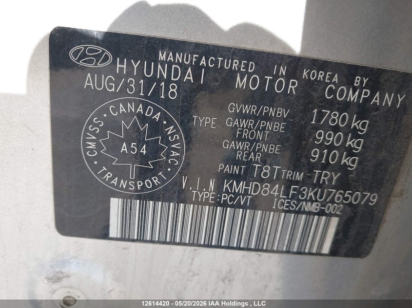 2019 Hyundai Elantra Luxury VIN: KMHD84LF3KU765079 Lot: 12614420