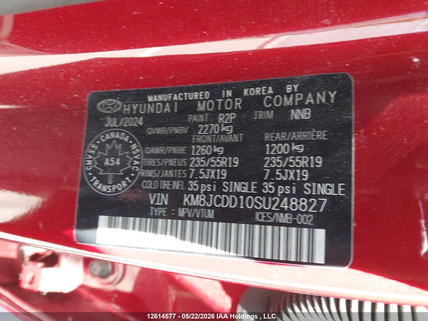 2025 Hyundai Tucson Hybrid VIN: KM8JCDD10SU248827 Lot: 12614577