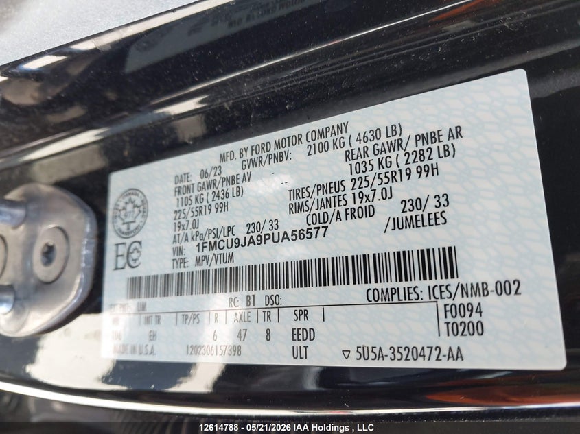2023 FORD ESCAPE SPORT UTILITY VEHICLE 2.0L I-4 DI, DOHC, VVT, TURBO, 250HP