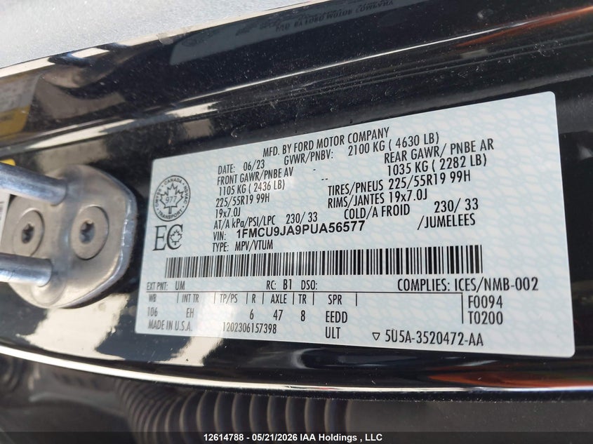 2023 FORD ESCAPE SPORT UTILITY VEHICLE 2.0L I-4 DI, DOHC, VVT, TURBO, 250HP