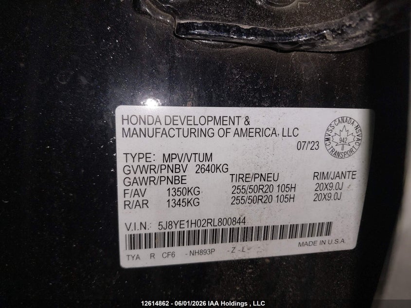 2024 Acura Mdx VIN: 5J8YE1H02RL800844 Lot: 12614862