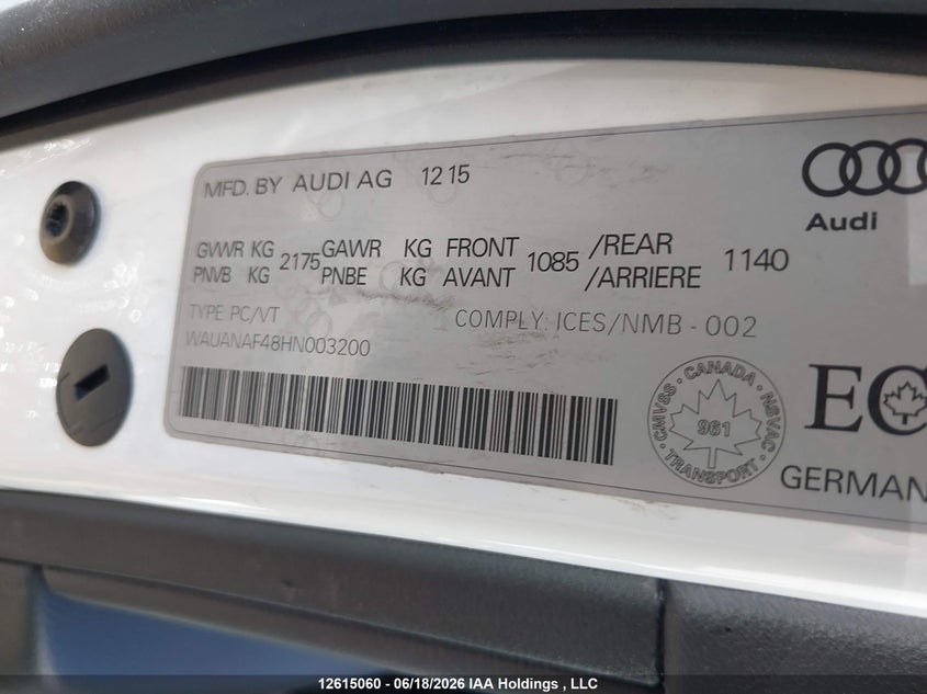 2017 AUDI A4 SEDAN 2.0L I-4 DI, DOHC, VVT, TURBO, 252HP