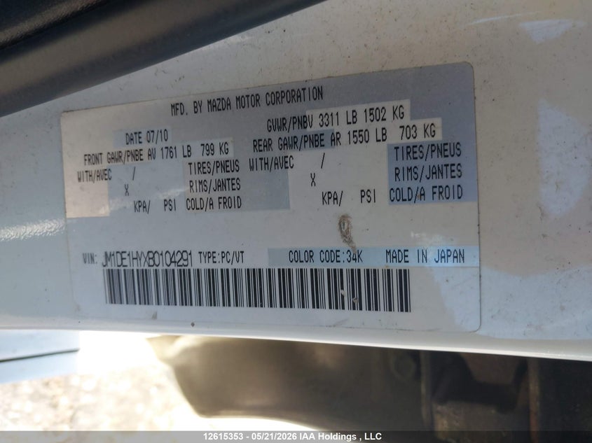 2011 Mazda Mazda2 VIN: JM1DE1HYXB0104291 Lot: 12615353