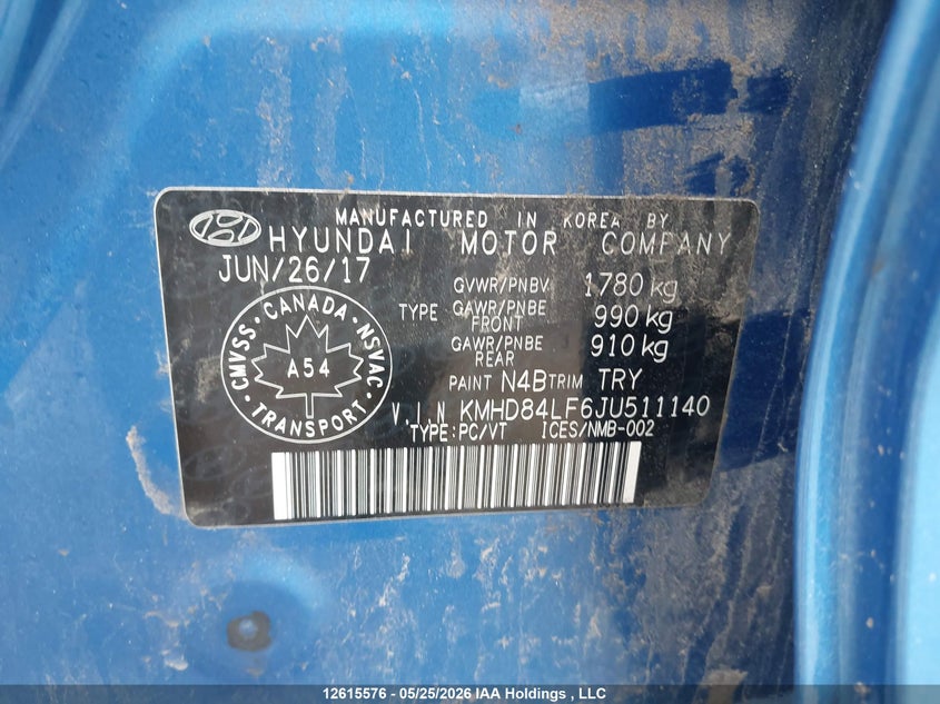 2018 Hyundai Elantra Sel/Value/Limited VIN: KMHD84LF6JU511140 Lot: 12615576