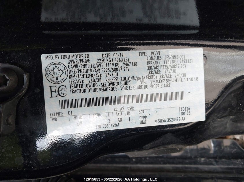 2017 Ford C-Max Se VIN: 1FADP5EU4HL111818 Lot: 12615653