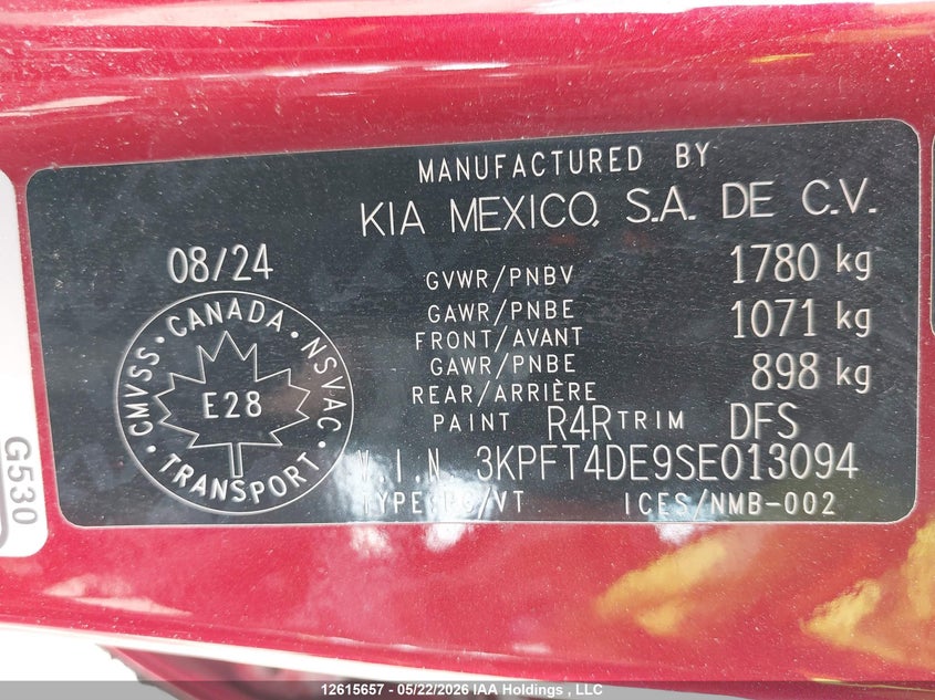 2025 Kia K4 Lx/Lxs VIN: 3KPFT4DE9SE013094 Lot: 12615657