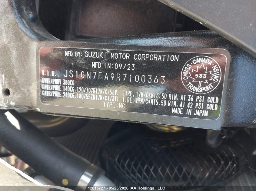 2024 Suzuki Gsx-R600 VIN: JS1GN7FA9R7100363 Lot: 12615727