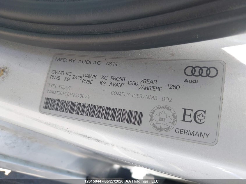 2015 Audi A6 3.0T Technik VIN: WAUJGCFC6FN013671 Lot: 12615844