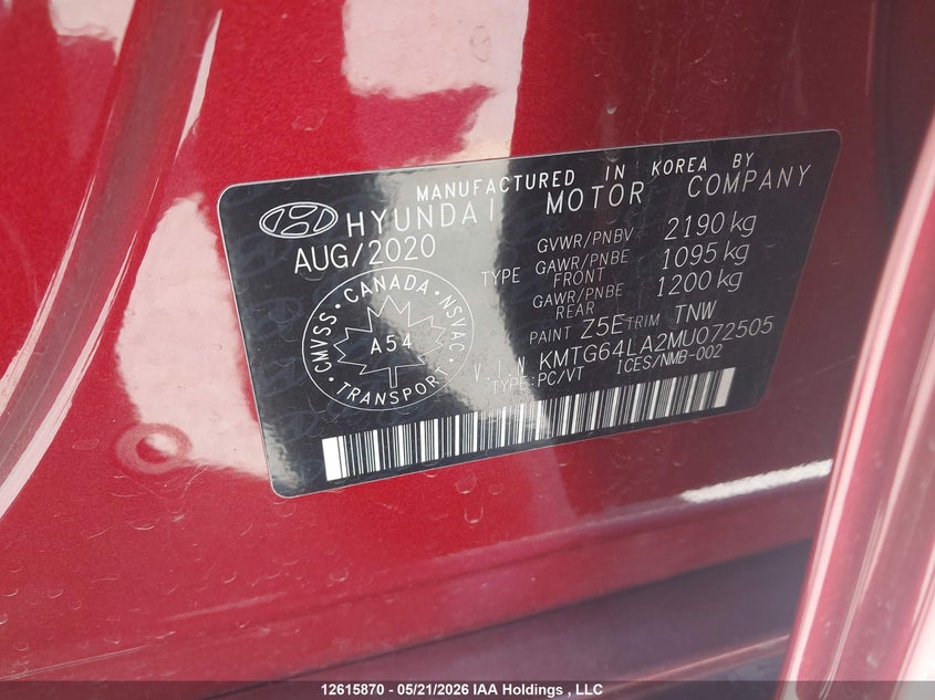2021 Genesis G70 VIN: KMTG64LA2MU072505 Lot: 12615870