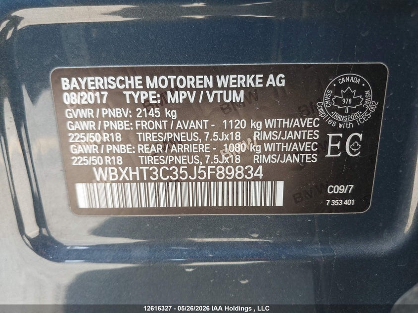 2018 BMW X1 xDrive28I VIN: WBXHT3C35J5F89834 Lot: 12616327