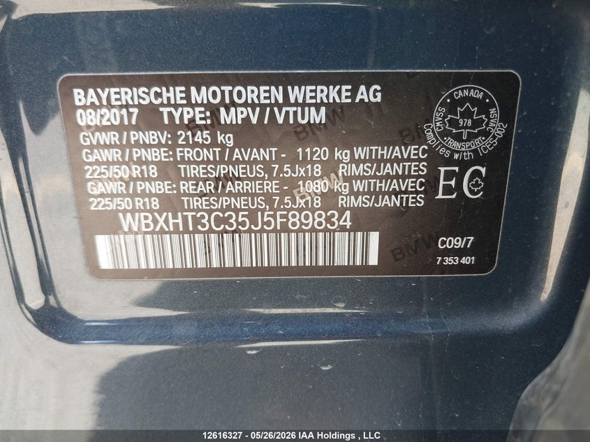 2018 BMW X1 xDrive28I VIN: WBXHT3C35J5F89834 Lot: 12616327