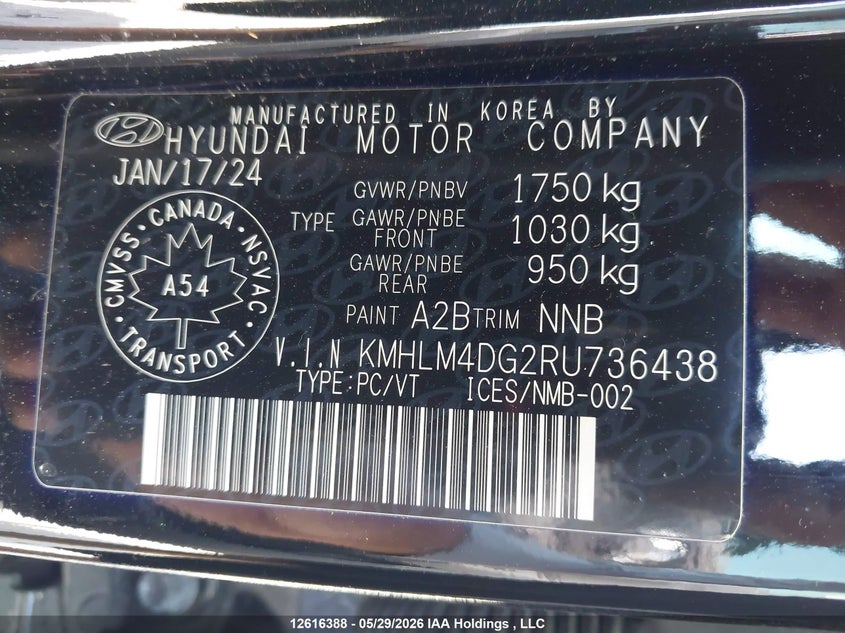 2024 Hyundai Elantra Preferred W/Tech Package VIN: KMHLM4DG2RU736438 Lot: 12616388