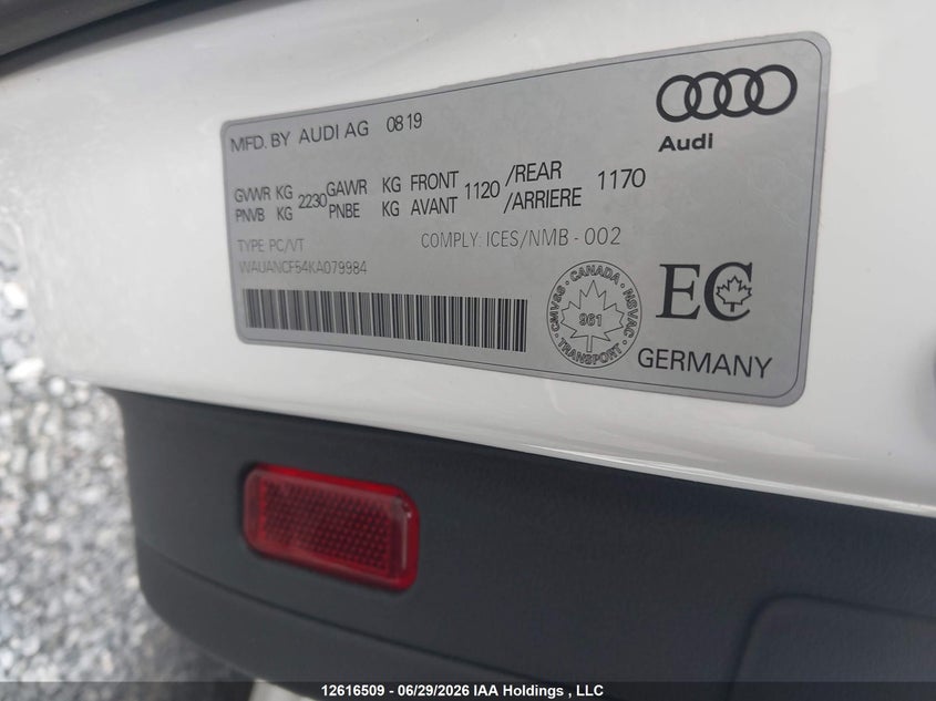 2019 AUDI A5 HATCHBACK 2.0L I-4 DI, DOHC, VVT, TURBO, 248HP