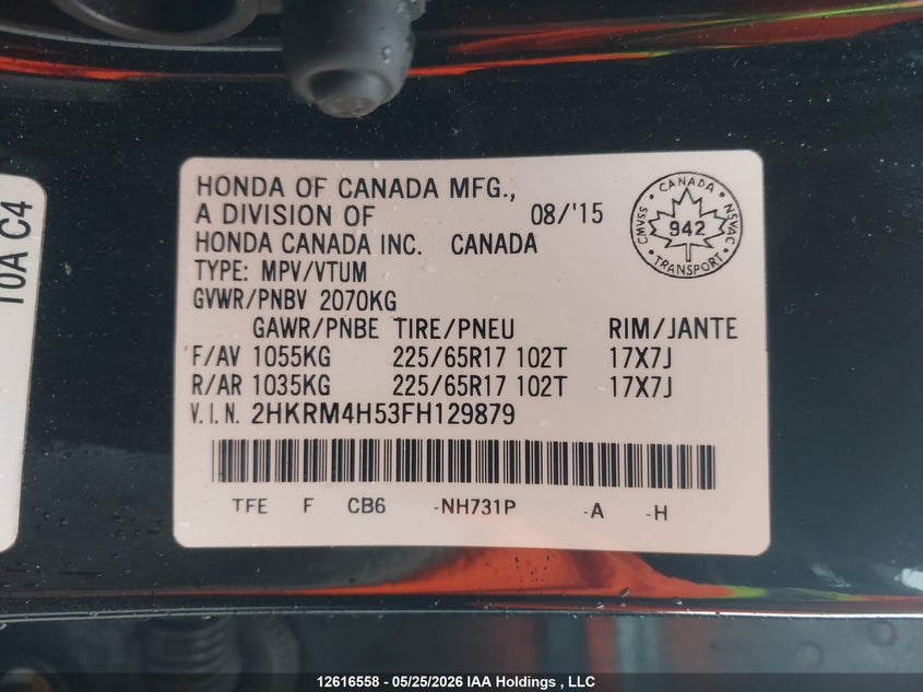 2015 Honda Cr-V Ex VIN: 2HKRM4H53FH129879 Lot: 12616558