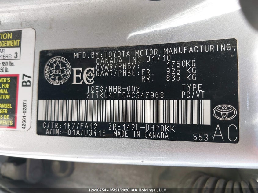 2010 Toyota Matrix VIN: 2T1KU4EE5AC347968 Lot: 12616754